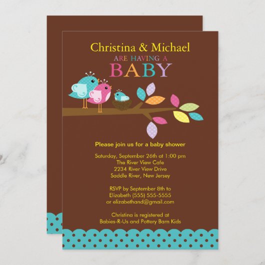 Bébé Oiseau Nid Garçon Bébé Douche Invitations (Devant / Derrière)