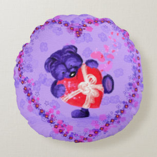 Bébé ours avec Coussin rond cadeau de coeur