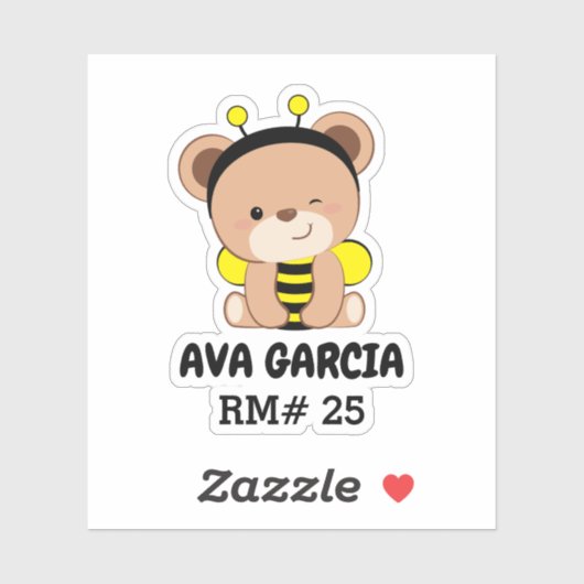 Bébé Ours Bee Costume École Sticker bouteille (Feuille)