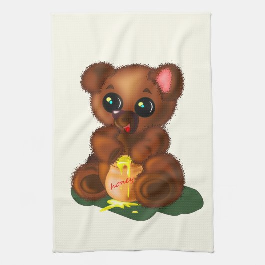 Bébé Ours Cuisine Serviette Vos Couleurs - Texte (Vertical)