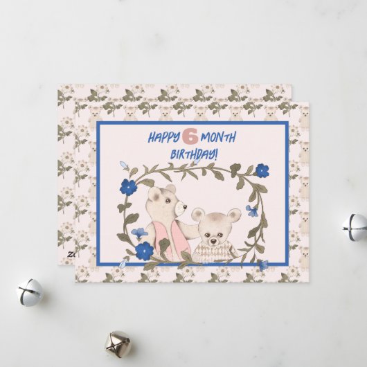 Bébé ours demi-année Carte d'anniversaire fille (Devant/Arrière en situation)