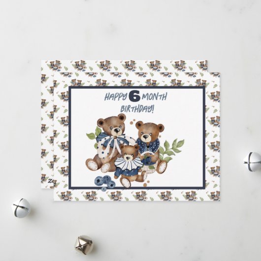 Bébé ours demi-année Carte d'anniversaire fille (Devant/Arrière en situation)