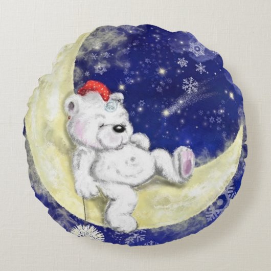 Bébé Ours Dormir Sur La Lune Coussin ronde (Devant)
