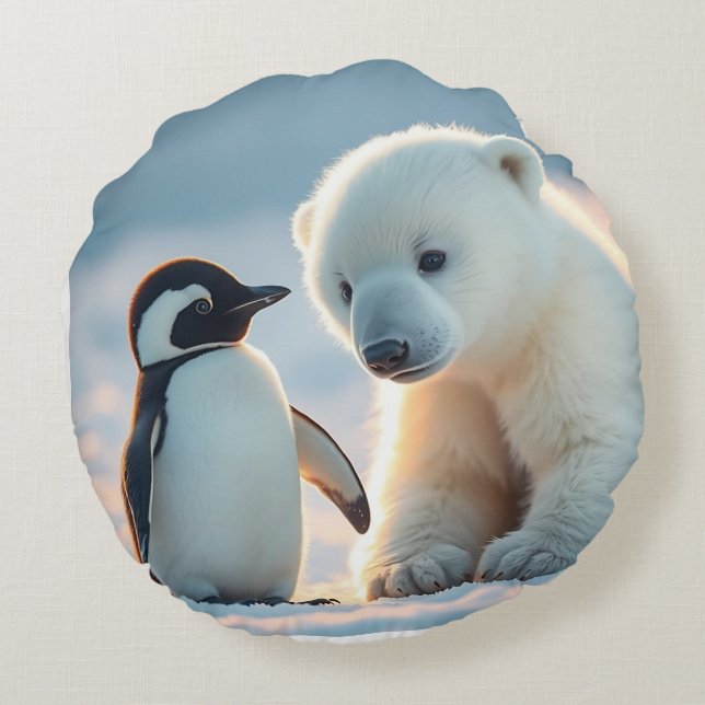 Bébé ours polaire et coussins coussins de pingouin (Dos)