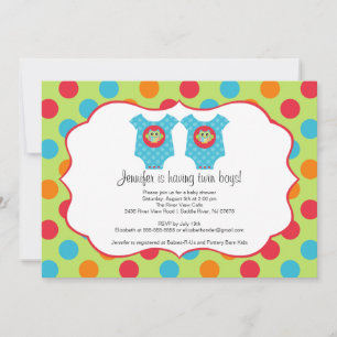 Bébé Owl Clothes Boy Twins Baby shower Invitation