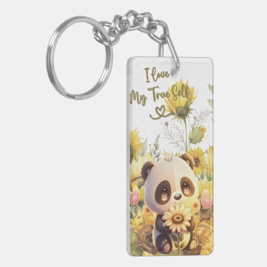 Bébé Panda avec porte-clés acrylique tournesol (Devant gauche)