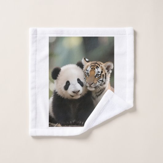 Bébé Panda Mignon et Jeune Tigre Faune Bébé Blank (Gant de toilette)