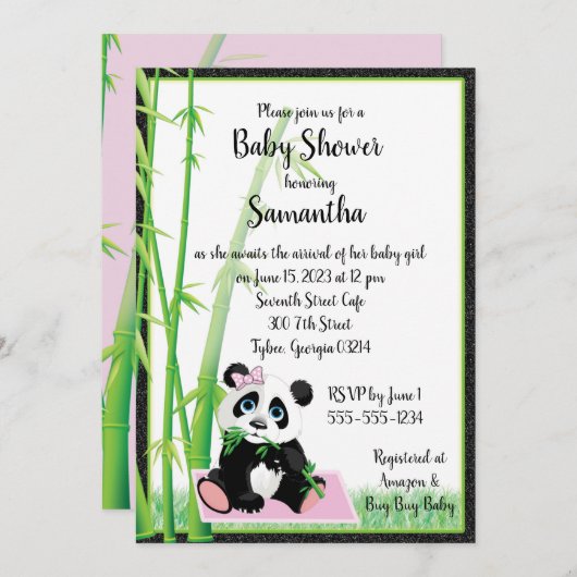 Bébé Panda Pink Invitation (Devant / Derrière)