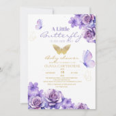 Bébé papillon fille douche or Floral Invitation (Devant)