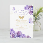 Bébé papillon fille douche or Floral Invitation (Debout devant)