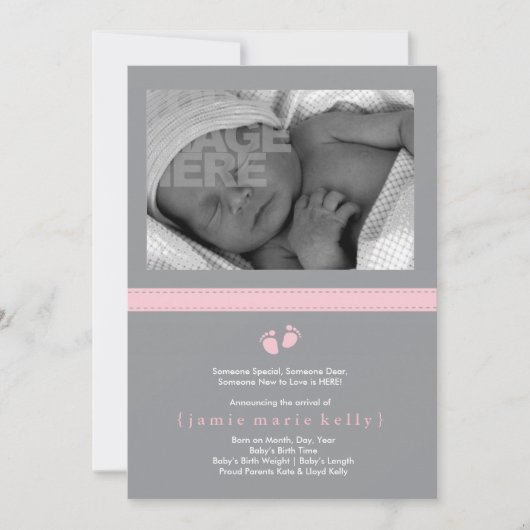 Bébé pas Faire-part de naissance - Rose (Devant)