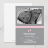 Bébé pas Faire-part de naissance - Rose (Devant / Derrière)