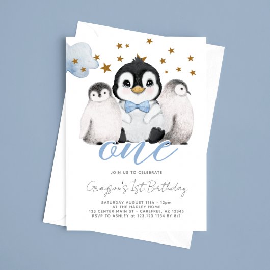 Bébé Penguin Enfants 1er anniversaire Invitation