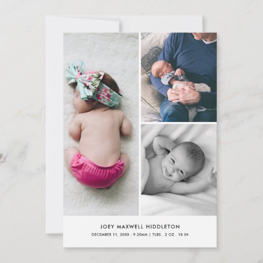 Bébé Photo Collage Faire-part de naissance Élégant (Devant)