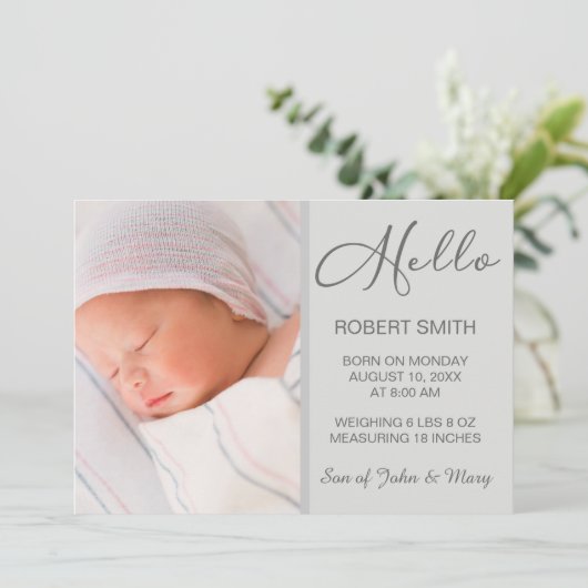 Bébé Photo Hello Script Faire-part de naissance (Debout devant)