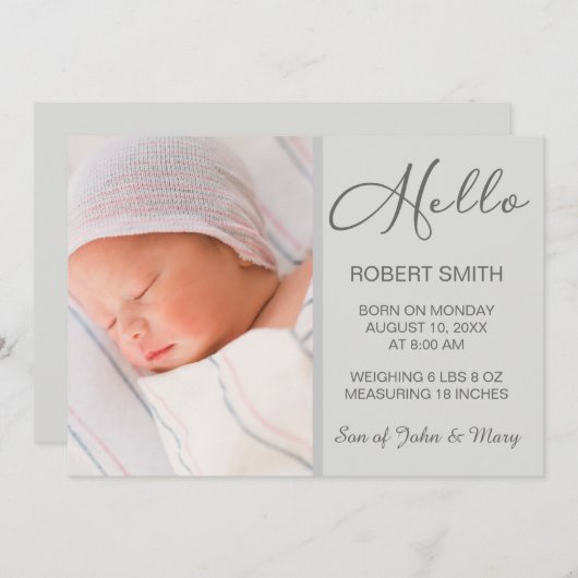 Bébé Photo Hello Script Faire-part de naissance (Devant / Derrière)