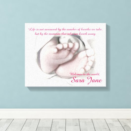 Bébé Pieds dessin artistique "Welcome Baby" toile (Insitu (Plancher de Bois))
