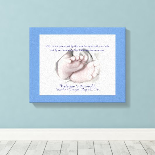 Bébé Pieds dessin artistique "Welcome Baby" toile (Insitu (Plancher de Bois))