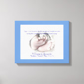 Bébé Pieds dessin artistique "Welcome Baby" toile (Recto)