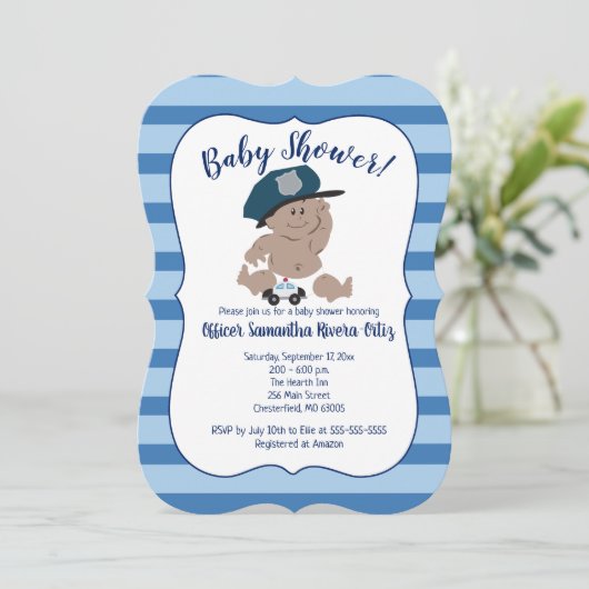 Bébé policier policier Striped Modern Invitation (Debout devant)