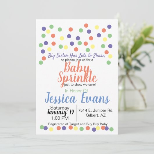 Bébé Polka Dot Sprinkle Baby Shower Invitations (Debout devant)