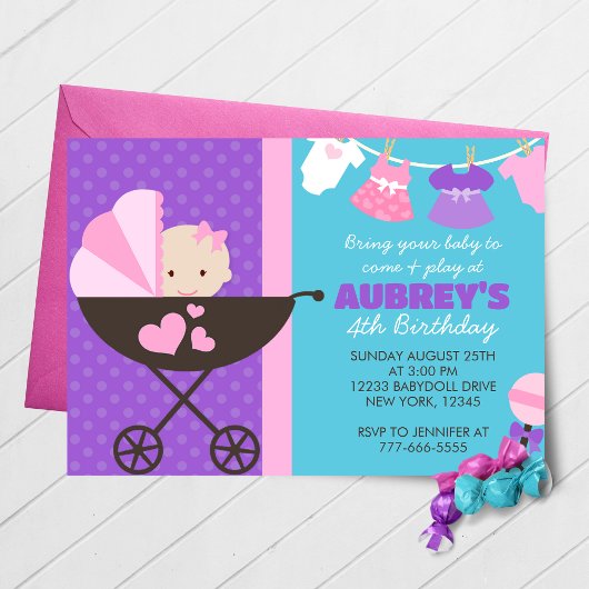 Bébé poupée Invitations fête d'anniversaire