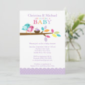 Bébé pourpre Nid d'oiseaux Bébé Invitations de dou (Debout devant)