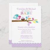 Bébé pourpre Nid d'oiseaux Bébé Invitations de dou (Devant / Derrière)