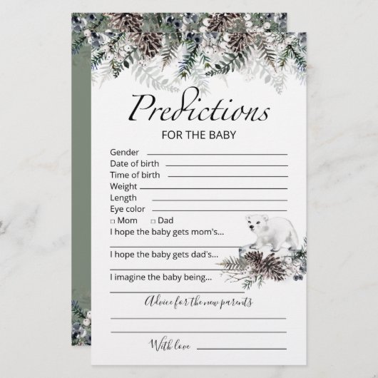 Bébé prédictions carte conseil baby shower d'hiver (Devant / Derrière)