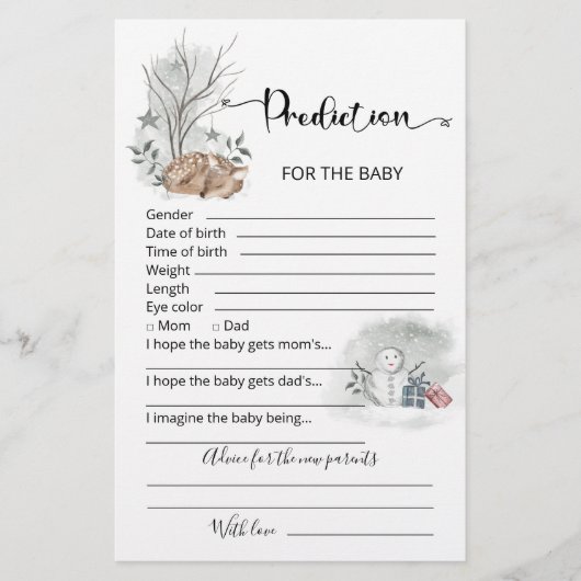 Bébé prédictions carte conseil baby shower d'hiver (Devant)