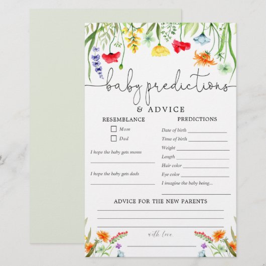 Bébé prédictions carte conseil fleurs sauvages de (Devant / Derrière)