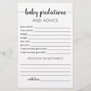Bébé prédictions et carte de conseil Baby shower