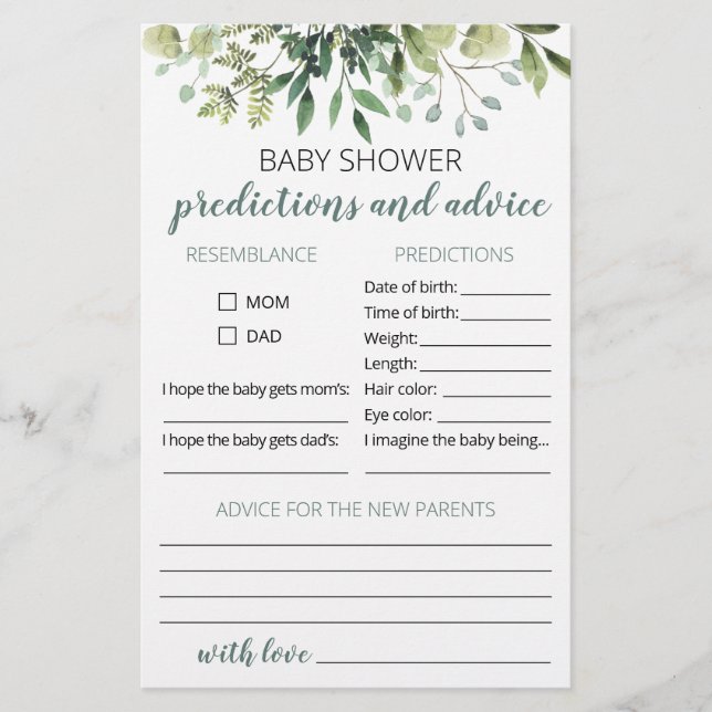 Bébé prédictions et carte de conseil Baby shower (Devant)