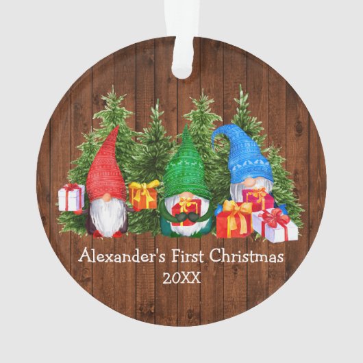 Bébé premier Noël aquarelle Gnomes rustique (dos)