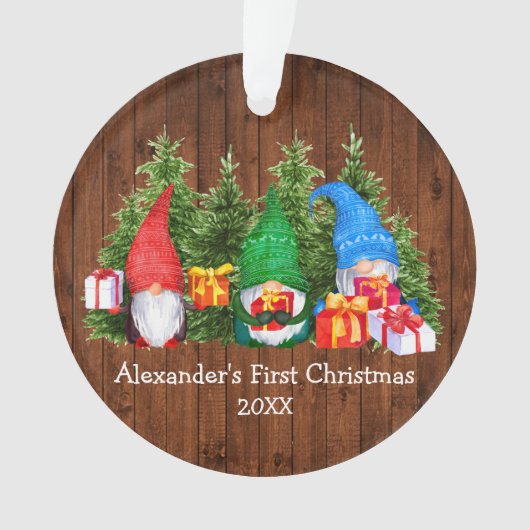 Bébé premier Noël aquarelle Gnomes rustique (devant)