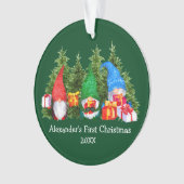 Bébé Premier Noël Aquarelle Gnomes Vert (devant)