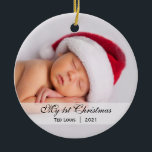 Bébé  | Premier ornement photo de Noël<br><div class="desc">Ce vêtement de bébé photo tout simplement élégant avec le nom,  la date et la photo. Parfait pour le premier Noël d'un bébé ! Grands cadeaux pour les nouveaux parents !</div>