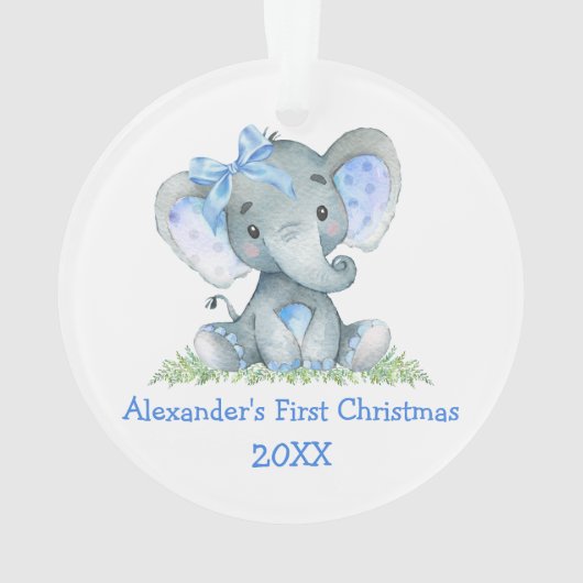 Bébé Première aquarelle de Noël Bleu éléphant Bow (dos)