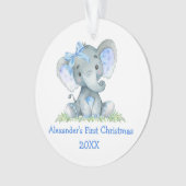 Bébé Première aquarelle de Noël Bleu éléphant Bow (devant)