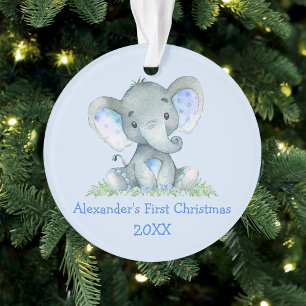Bébé première aquarelle de Noël Elephant bleu