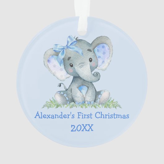 Bébé Première aquarelle de Noël Elephant Bleu Bow (dos)