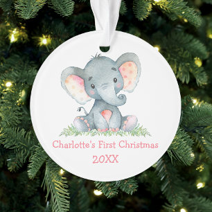Bébé première aquarelle de Noël Eléphant rose