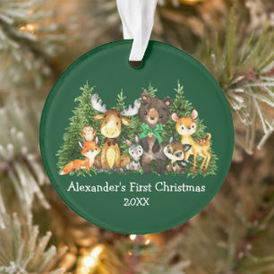 Bébé Première forêt de Noël Animaux Bow vert