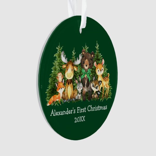 Bébé Première forêt de Noël Animaux Bow vert (devant)