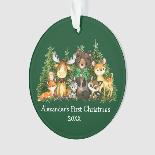 Bébé Première forêt de Noël Animaux Bow vert (devant)