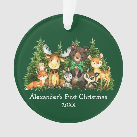 Bébé Première forêt de Noël Animaux Bow vert (devant)