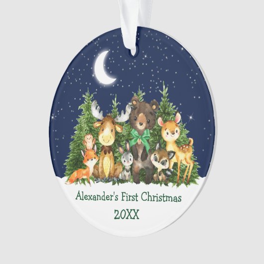 Bébé Première forêt de Noël Animaux Bow vert (devant)