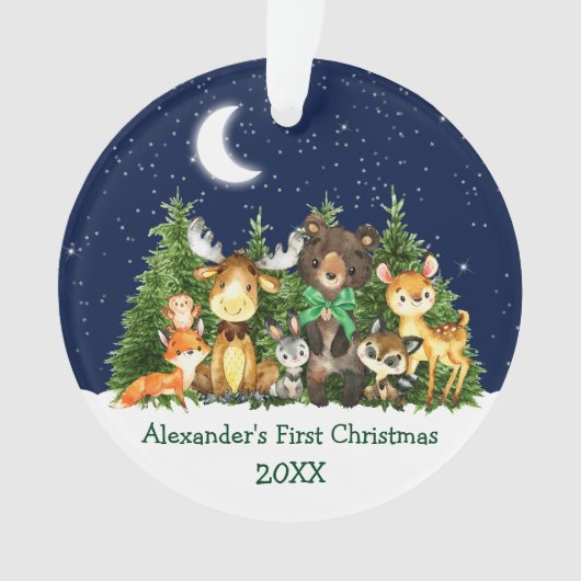 Bébé Première forêt de Noël Animaux Bow vert (devant)