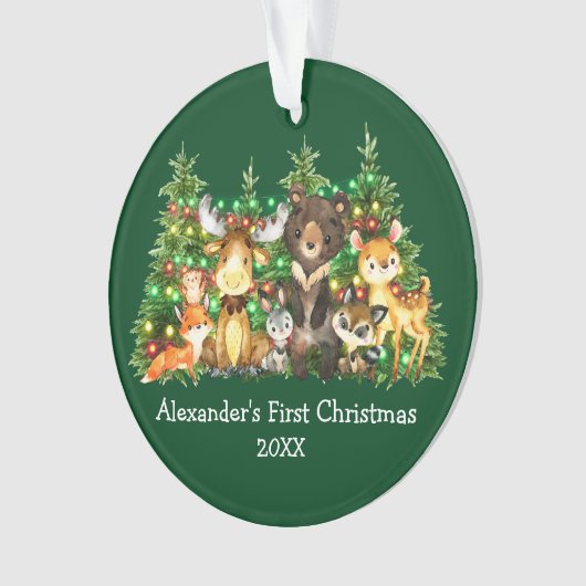 Bébé Première forêt de Noël Animaux Lumières Vert (devant)