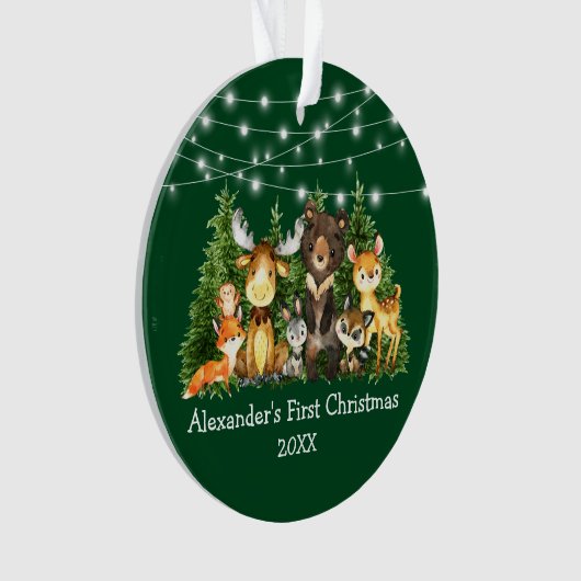 Bébé Première forêt de Noël Animaux Lumières Vert (devant)